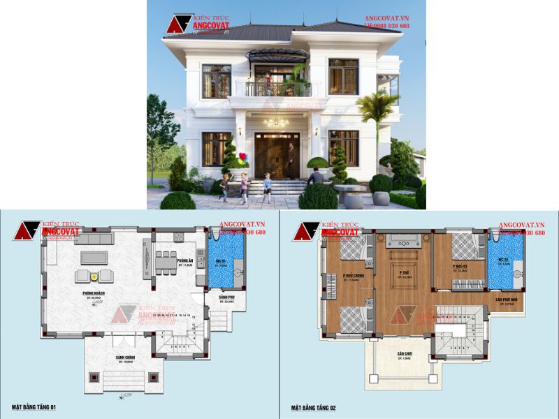 Mặt bằng nhà tân cổ 2 tầng sang trọng