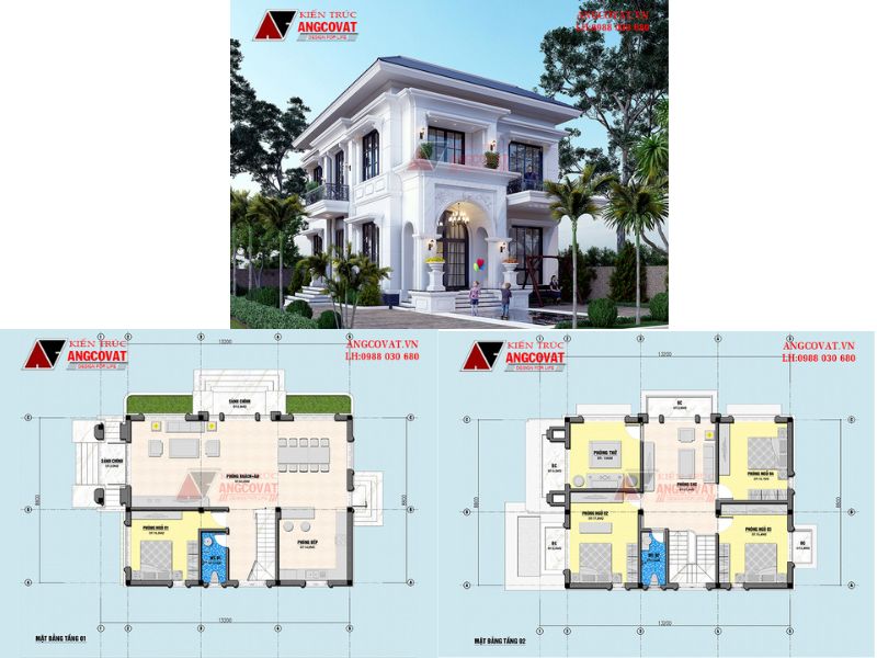 Biệt thự 2 tầng tân cổ xa hoa và tráng lệ