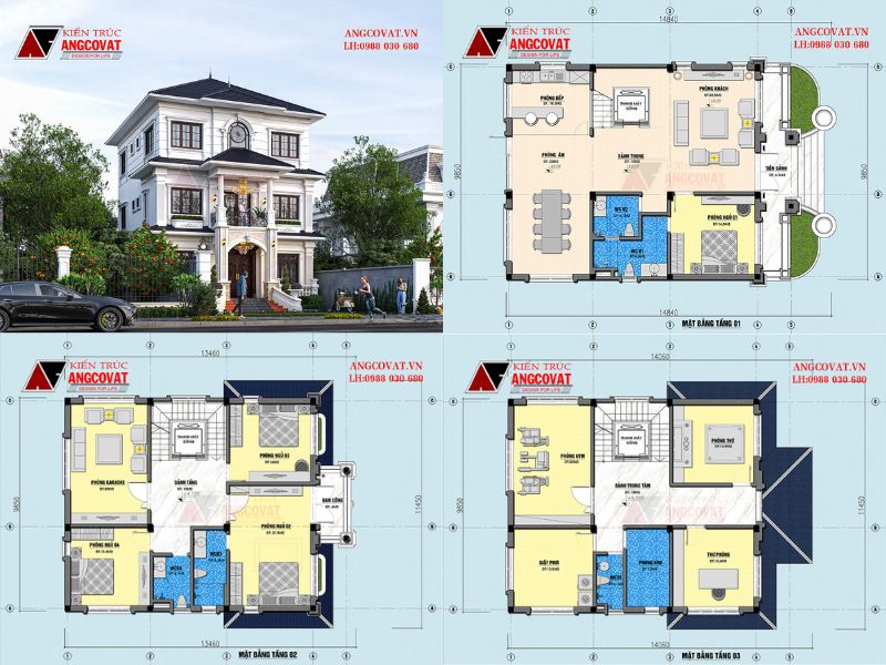 Biệt thự tân cổ điển 3 tầng mặt tiền 10m