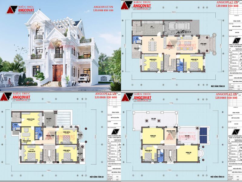 Biệt thự 3 tầng mái thái tân cổ điển đẳng cấp