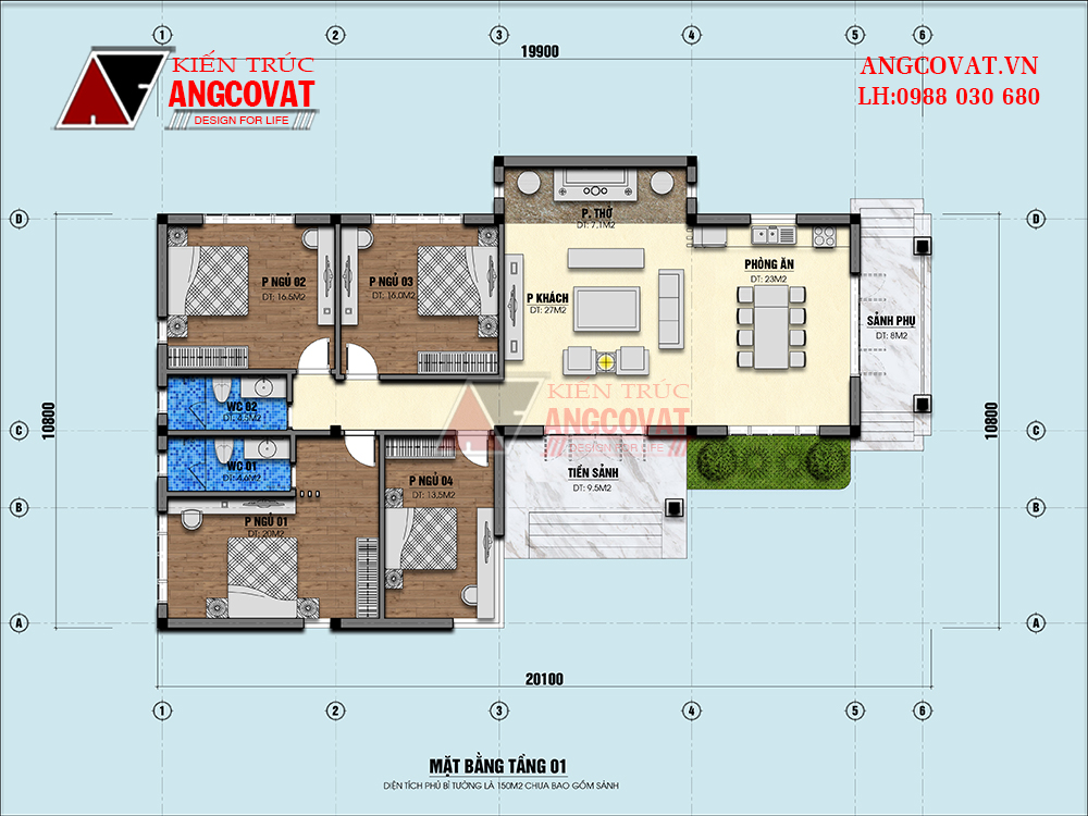 diện tích để xây nhà cấp 4 chữ L nông thôn 4 phòng ngủ đẹp