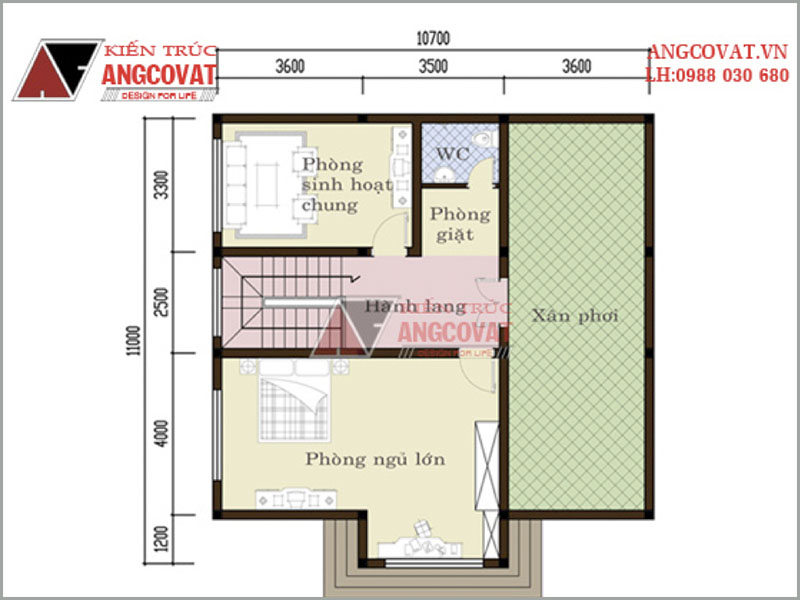 Mặt bằng gác lửng: Bản vẽ nhà gác lửng 3 phòng ngủ nhỏ xinh có kích thuớc 11x11m