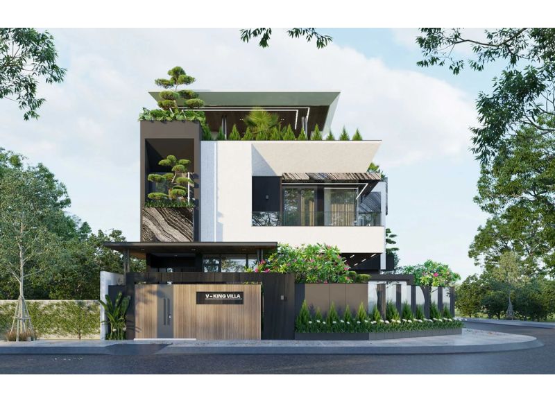 Biệt thự hiện đại 5 tỷ lồng ghép linh hoạt các mảng xanh tự nhiên tăng sự thoáng đãng và sinh động cho không gian 