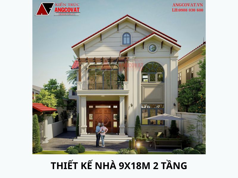 Nhà 2 tầng mái Thái đỏ đẹp mắt