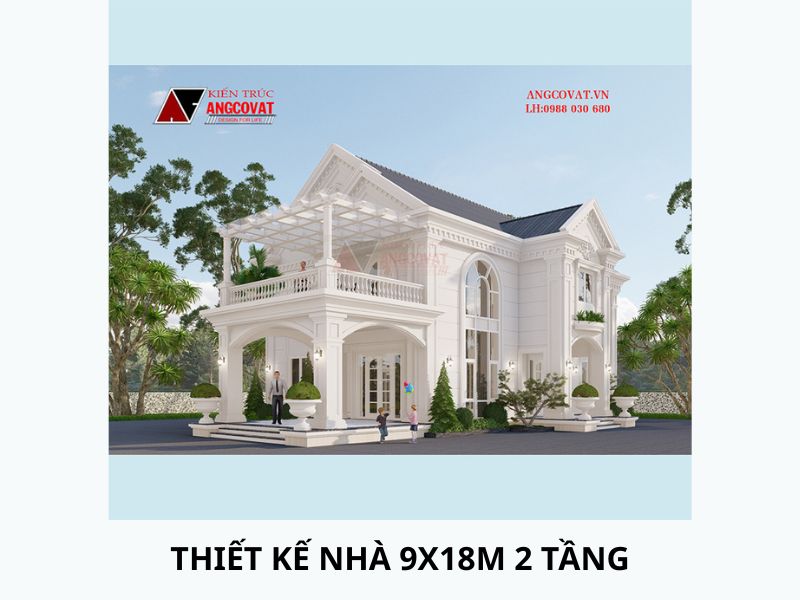 Kiến trúc nhà 2 tầng 9x18m tân cổ điển