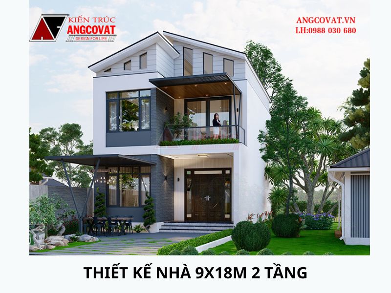 Nhà vườn 2 tầng mái thái 2 tầng mặt tiền 9m