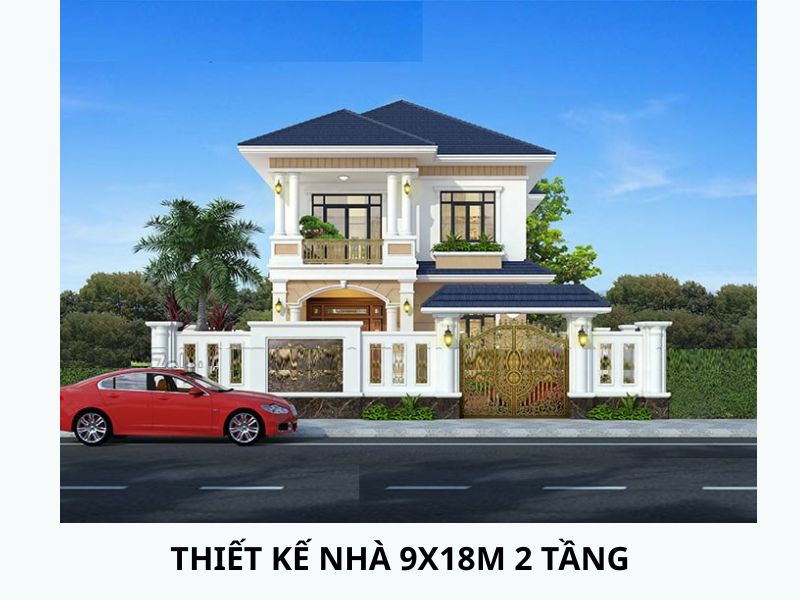 Nhà 9x18m mái Nhật màu xanh