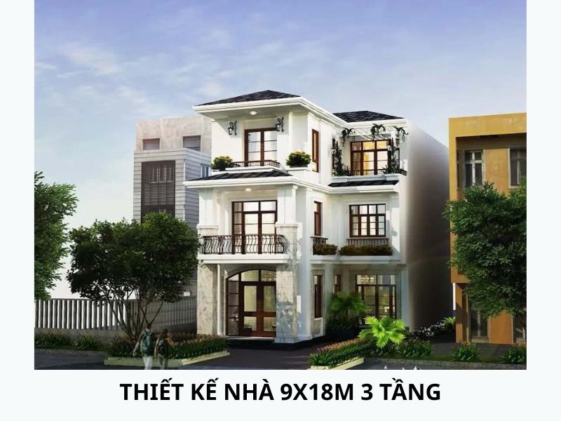 Kiến trúc nhà ở đẹp mắt 9x18m 3 tầng