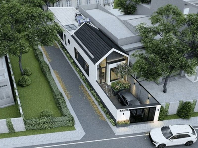 Mẫu nhà 100m2 5x20 1 tầng có gara