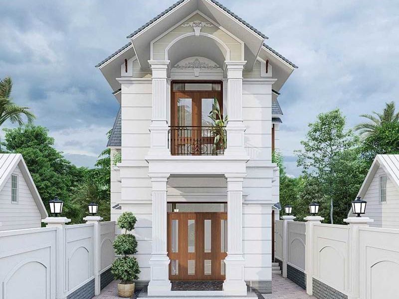 Nhà 2 tầng tân cổ điển gam màu trắng 100m2