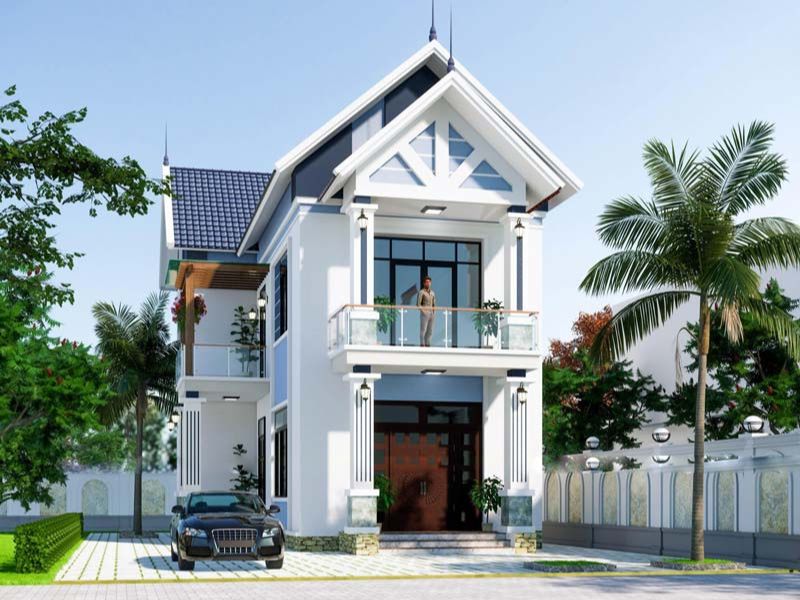 Kiến trúc nhà 2 tầng 5x20 100m2 có 2 sảnh