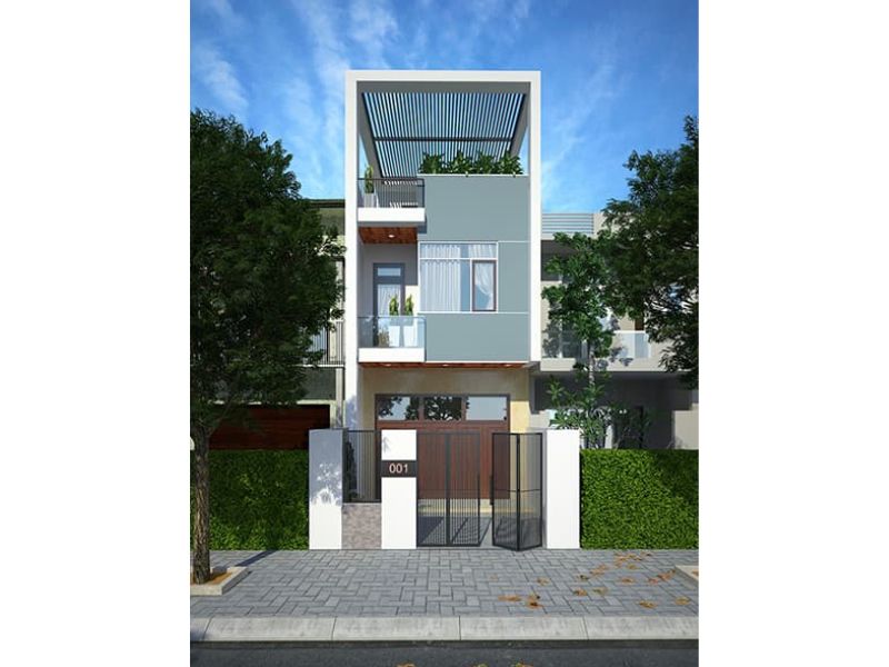 Mặt tiền 5m của ngôi nhà chọn tông màu sáng làm chủ đạo