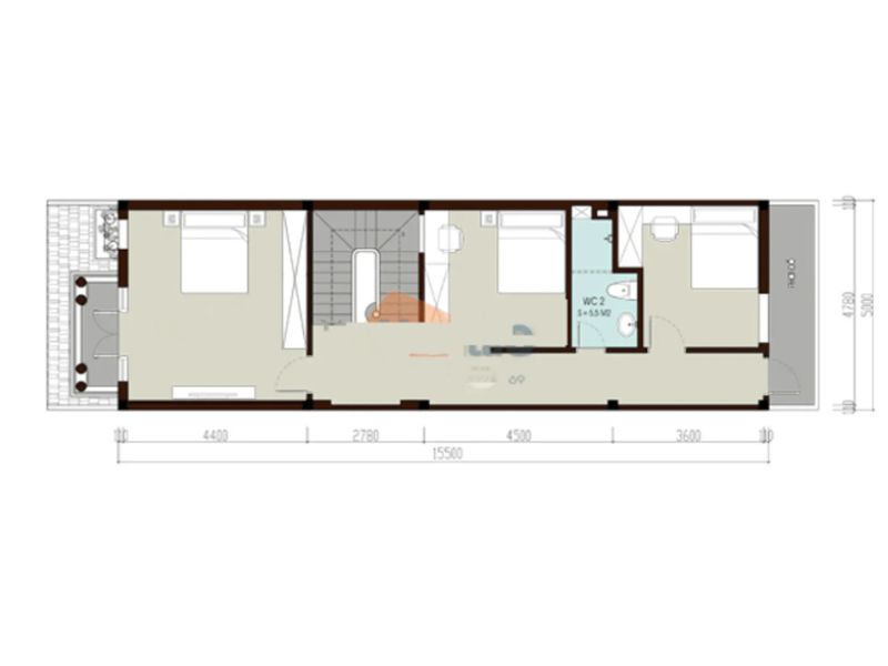 Mặt bằng công năng tầng 2 nhà 2 tầng 100m2
