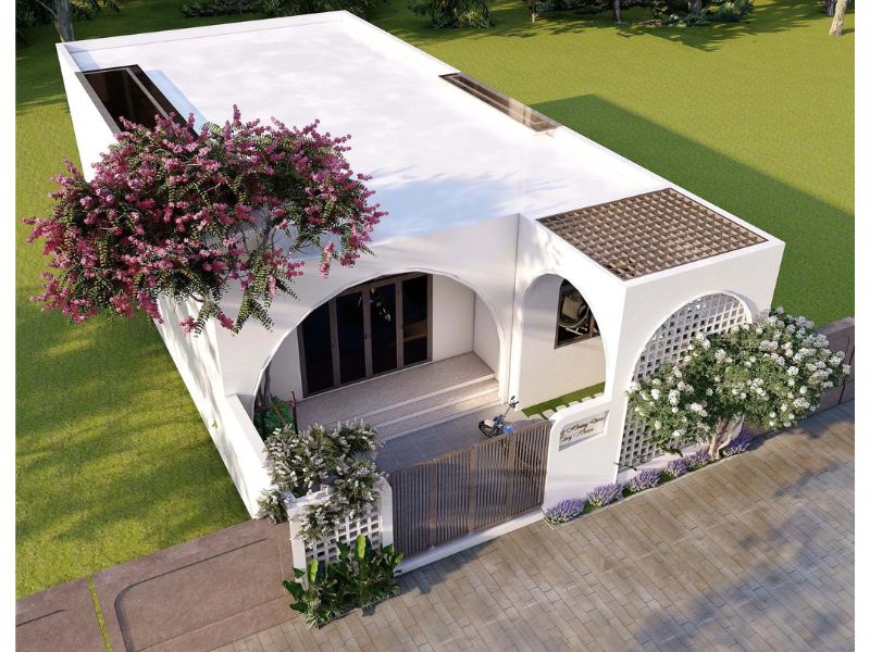 Mẫu nhà 1 tầng mái bằng với kiến trúc cửa vòm thanh thoát 