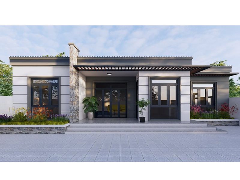 Xây nhà mái bằng cấp 4 mặt tiền rộng ở quê chi phí 750 triệu