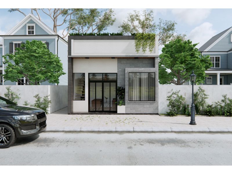 Nhà cấp 4 mặt phố 100m2 mái bằng đơn giản 