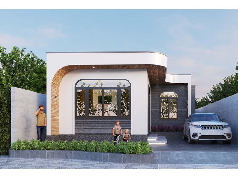 Thiết kế nhà 1 tầng mái bằng chữ L độc đáo