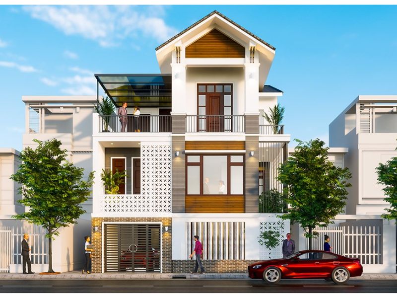 Biệt thự 3 tầng 8x12m sử dụng hệ mái Thái tăng sự cao ráo và nét đẹp thanh thoát 