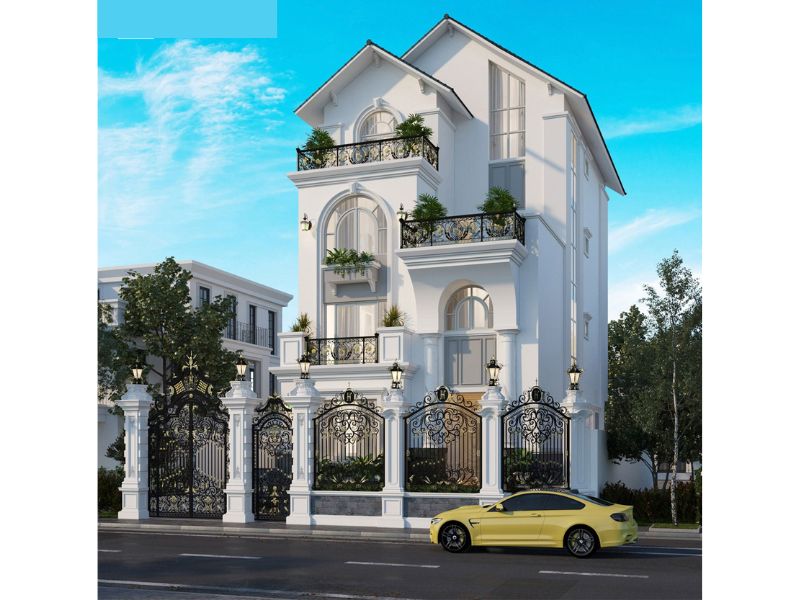 Thiết kế biệt thự 3 tầng 8x12m sử dụng lan can sắt thẩm mỹ tạo điểm nhấn kiến trúc ấn tượng