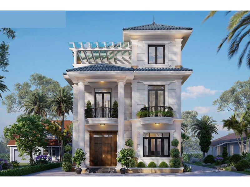 Hệ mái Nhật giúp ngôi biệt thự 3 tầng 8x12m thoát nước, chống nóng hiệu quả