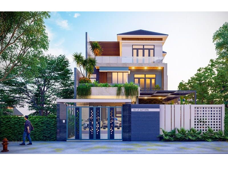 Thiết kế biệt thự 3 tầng 8x12m kết hợp hài hòa các gam màu sắc trung tính 
