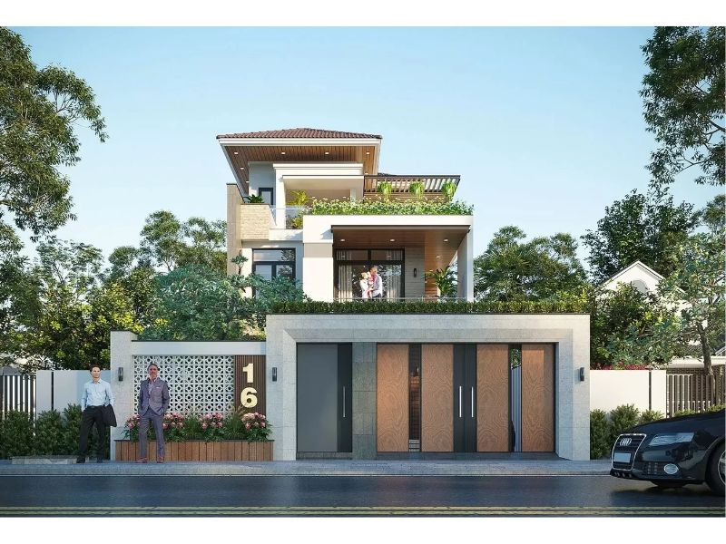 Biệt thự 3 tầng mặt tiền 8m lồng ghép linh hoạt các mảng xanh tăng sự thoáng đãng 