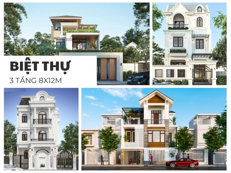 Tổng hợp các mẫu biệt thự 3 tầng 8x12m đẹp   vạn người mê