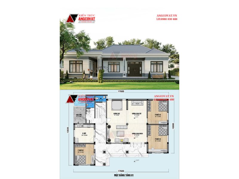 Mặt bằng biệt thự 1 tầng hiện đại mái Nhật