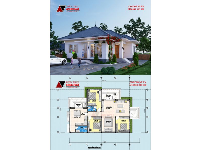 Biệt thự 1 tầng có 2 sảnh mái Nhật đẳng cấp