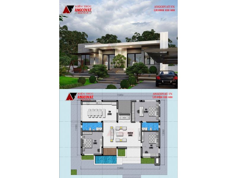 Mẫu nhà 1 tầng mái bằng 180m2