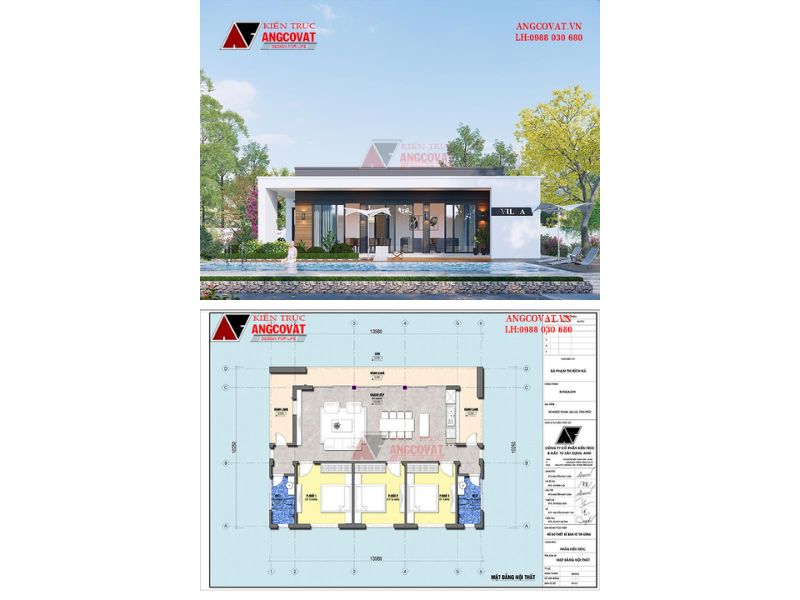 Nhà biệt thự 1 tầng hiện đại mái bằng