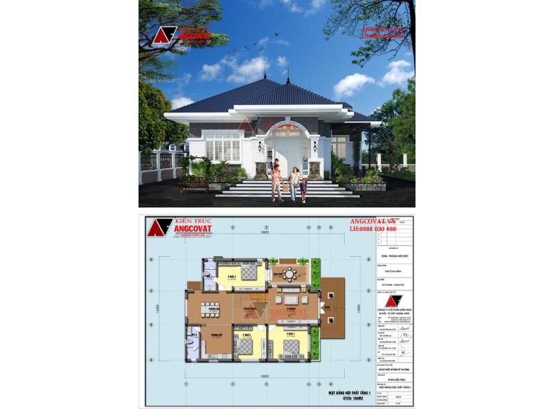 Nhà biệt thự 1 tầng phong cách tân cổ gam màu trắng
