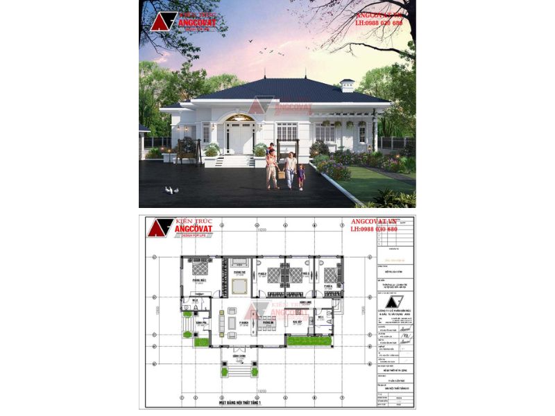 Mặt bằng biệt thự 1 tầng 200m2