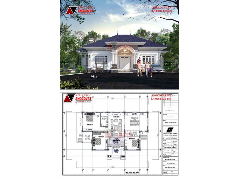 Nhà biệt thự 1 tầng tân cổ điển màu trắng