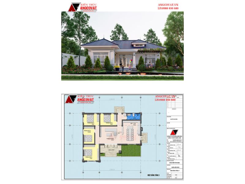 Mặt bằng biệt thự 1 tầng 4 ngủ 150m2