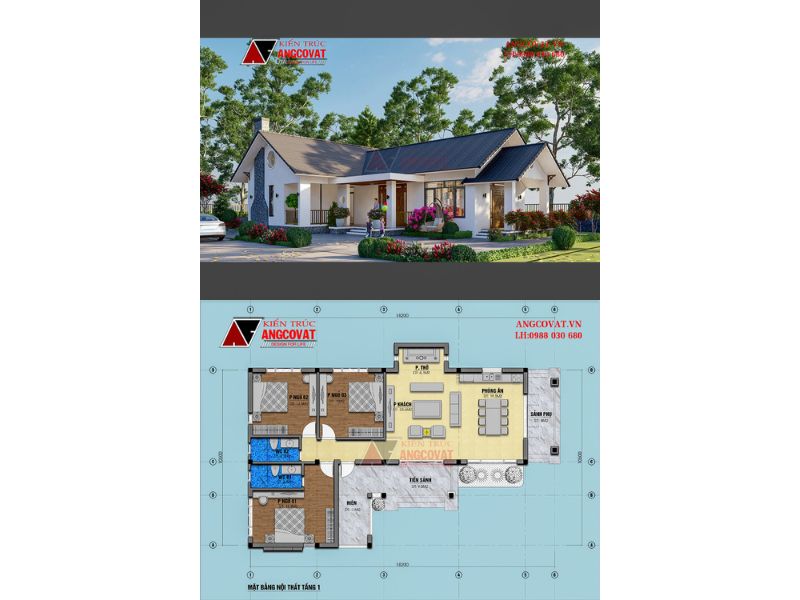 Biệt thự 1 tầng 3 phòng ngủ 160m2