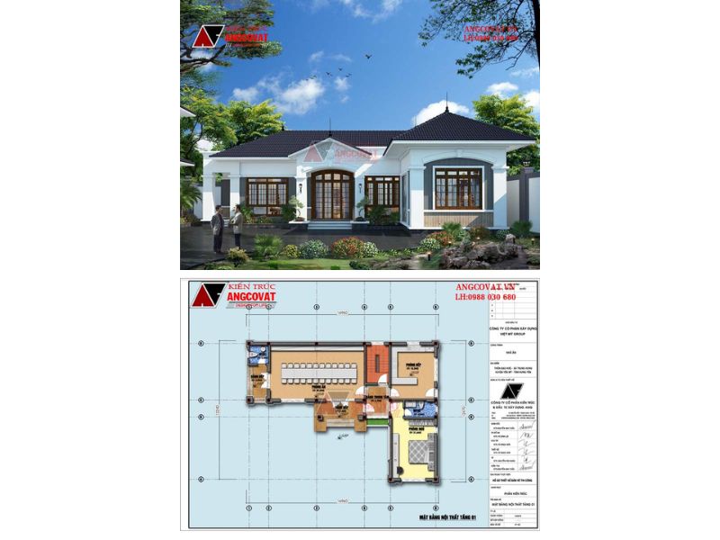 Thiết kế biệt thự mái nhật 1 tầng chữ L