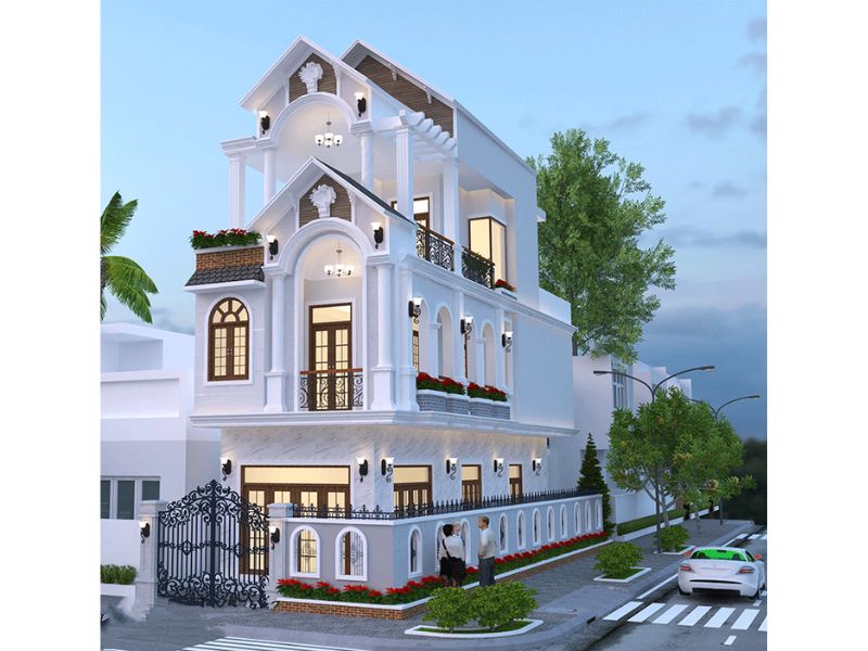 Mẫu nhà phố 3 tầng mái Thái tân cổ 2 mặt tiền thoáng đãng  ngang 6m 