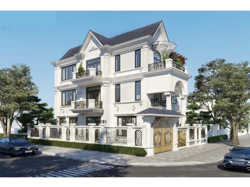 Ý tưởng thiết kế nhà phố tân cổ điển 3 tầng 2 mặt tiền 5m có ban công rộng thoáng 