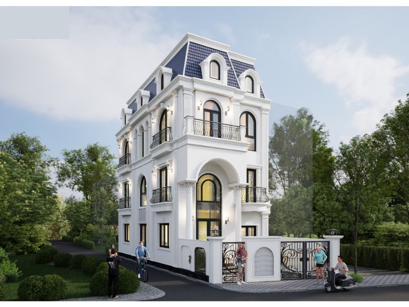 Mẫu nhà tân cổ điển 3 tầng sử dụng hệ mái Mansard bền vững, sang trọng 