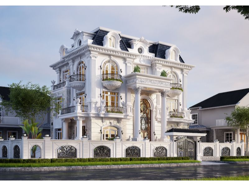 Mặt tiền nhà 3 tầng thiết kế đăng đối, hài hòa  tạo cảm giác bề thế, quyền lực 