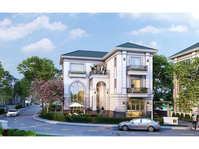 Thiết kế nhà 3 tầng tân cổ điển 2 mặt tiền chữ L cực thoáng đãng, dễ chịu 