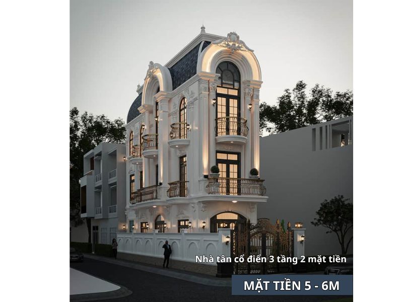 Mẫu nhà phố 3 tầng tân cổ điển 2 mặt tiền toát lên vẻ thanh lịch, sang trọng 