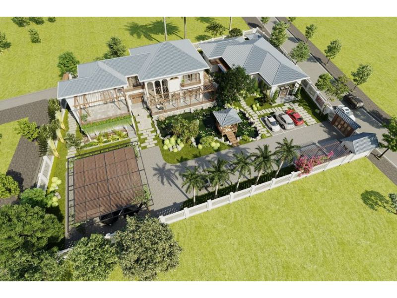 Nhà vườn 600m2 có thiết kế chỗ để ô tô ngoài trời