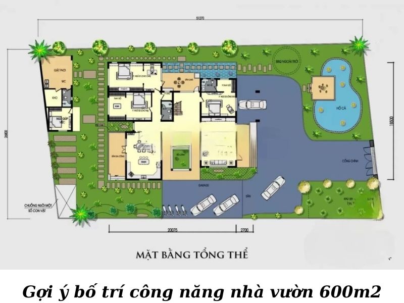 Gợi ý bố trí công năng nhà vườn 600m2