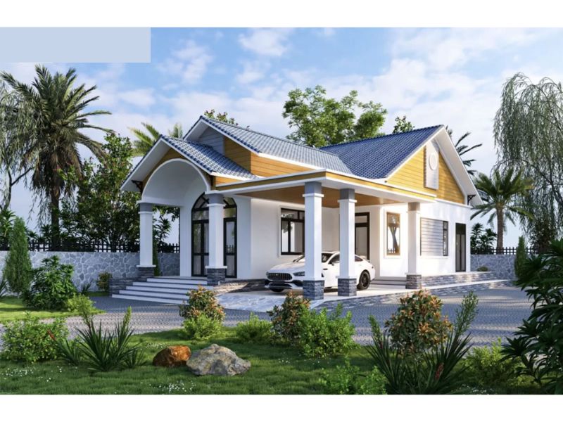 Nhà cấp 4 chữ L mái Thái có sân vườn đẹp 