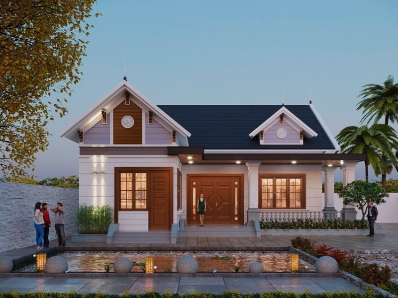 Xây nhà cấp 4 sân vườn chữ L đẹp ở quêv