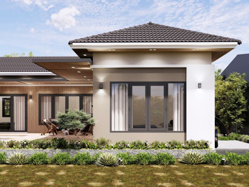 Vật liệu cao cấp sử dụng trong mẫu nhà cấp 4 sân vườn chữ L mái Nhật 