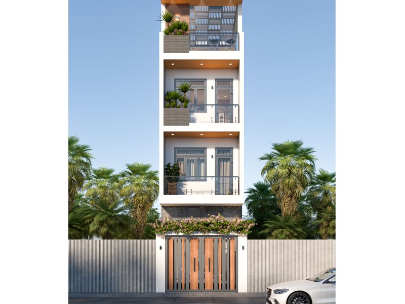 Nhà phố 4 tầng sử dụng gam màu tươi sáng, trẻ trung