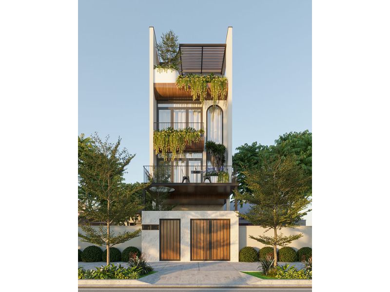 Ấn tượng với mặt tiền nhà 4 tầng 75m2 kiến trúc nhẹ nhàng mà tinh tế